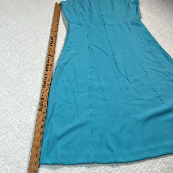 80s Vintage Victoria Holley silk sky blue sleeveless a-line dress 6 petite - Picture 8 of 8